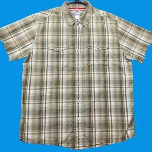 The North Face Mens Green Plaid Short Sleeve Pearl Snap Shirt XL/TG Casual Wear